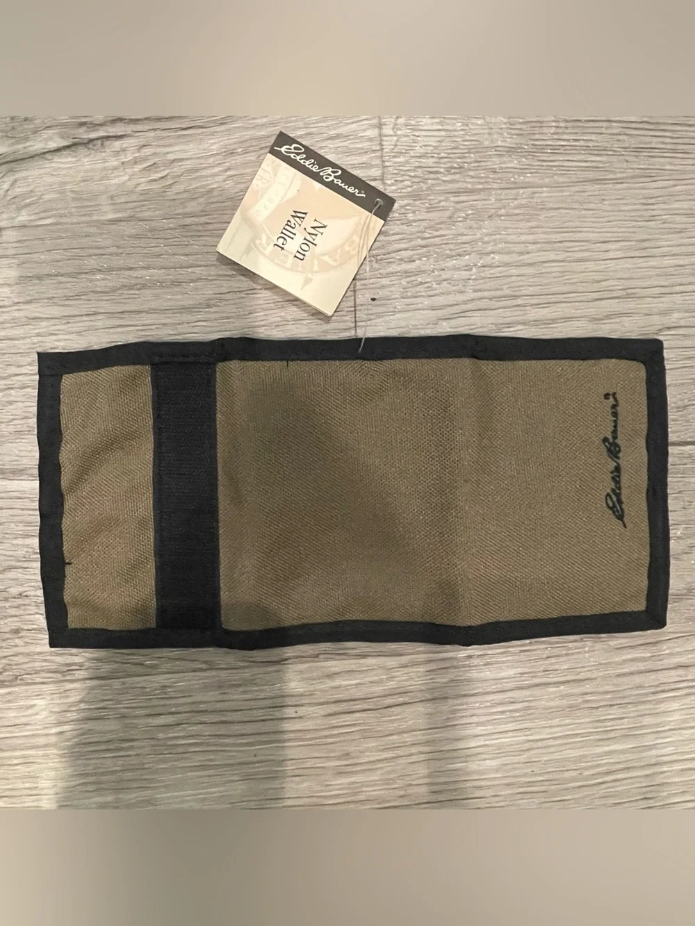 Eddie Bauer Nylon Hook & Loop Closure Wallet Brown Tan Black Trim NWT